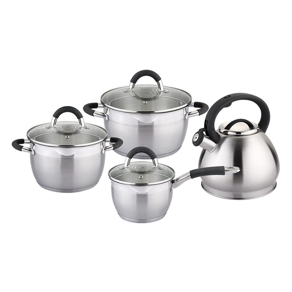 Set de Ollas X 08 Misti Tapa de Vidrio Mango Negro Facusa - 10286393